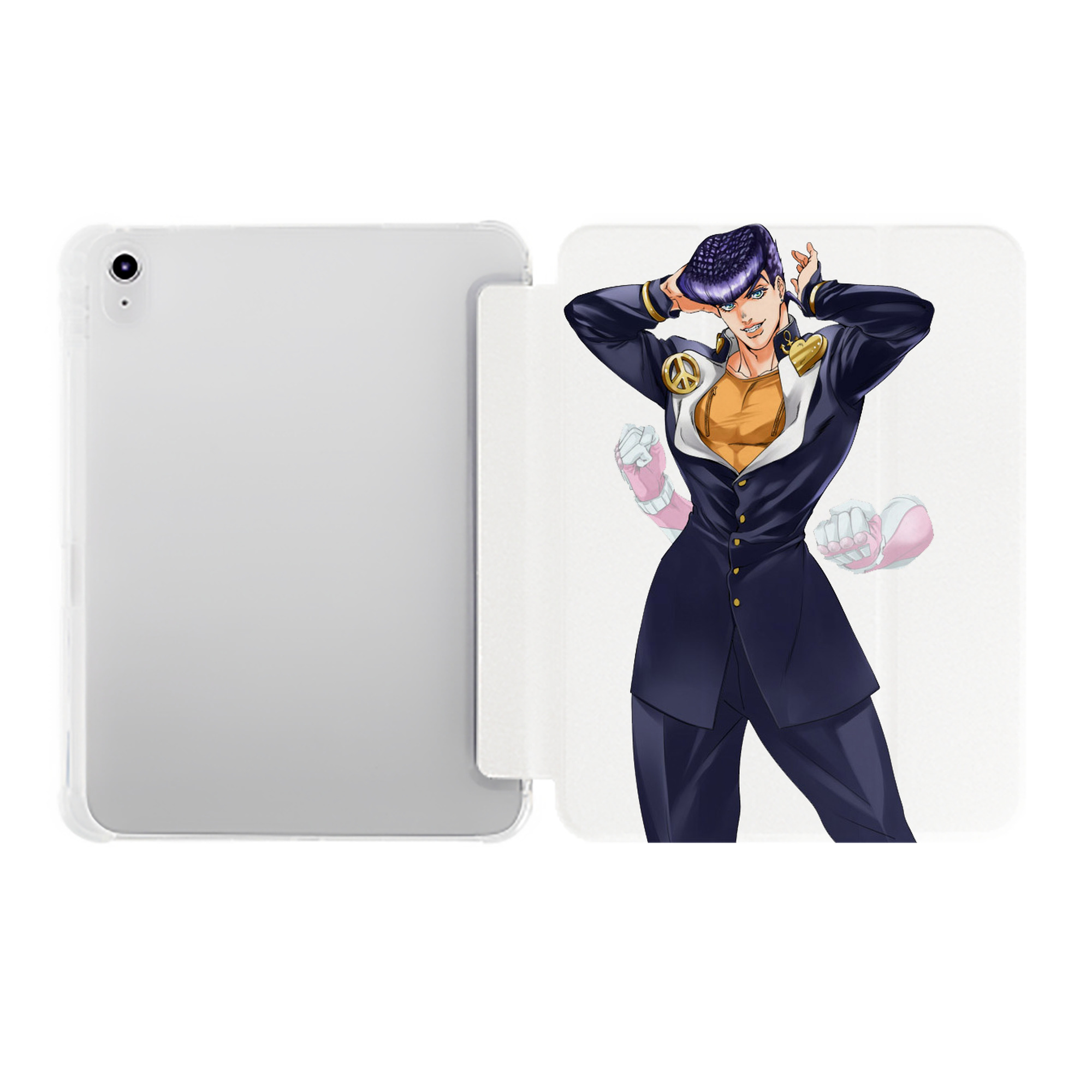 （画像用） ジョジョの奇妙な冒険 ひがしかた じょうすけ JoJo's Bizarre Adventure Higashikata Josuke IPad ケース ペン収納付き 三つ折りスタンド PUレザー×シリコン 対応機種9.5/10.5/10.9インチ